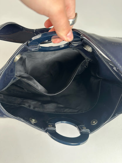 Vintage Celine Paris Patent Leather Ring bag navy