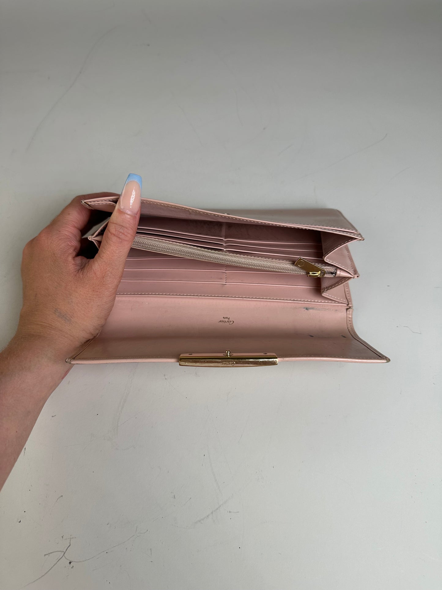 Vintage Cartier Leather Wallet Blush Pink Gold Clasp