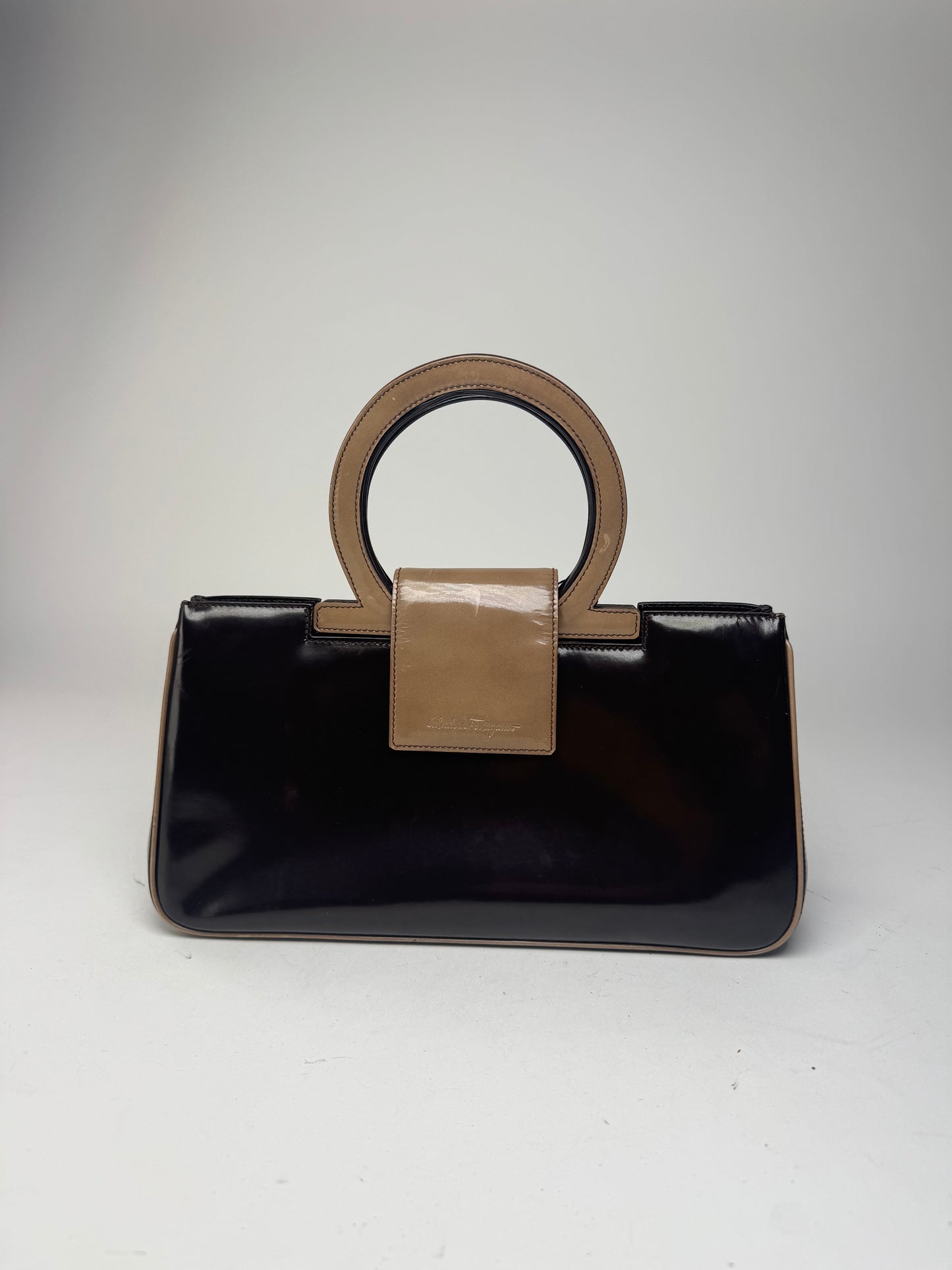 Vintage Salvatore Ferragamo Patent Leather Bag black brown