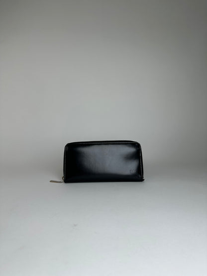 Vintage Junko Koshino Zip-Around Wallet Leather Black