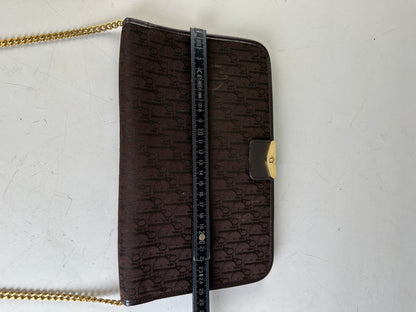 Vintage Dior Monogram Canvas Shoulder Bag Brown Gold