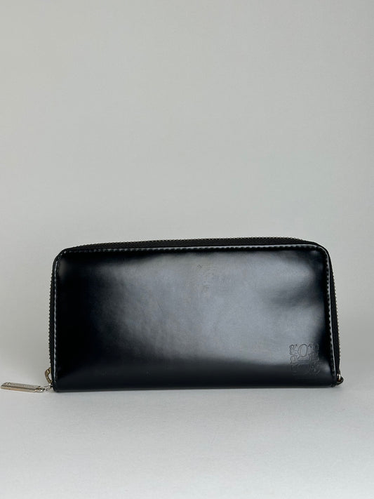 Vintage Junko Koshino Zip-Around Wallet Leather Black