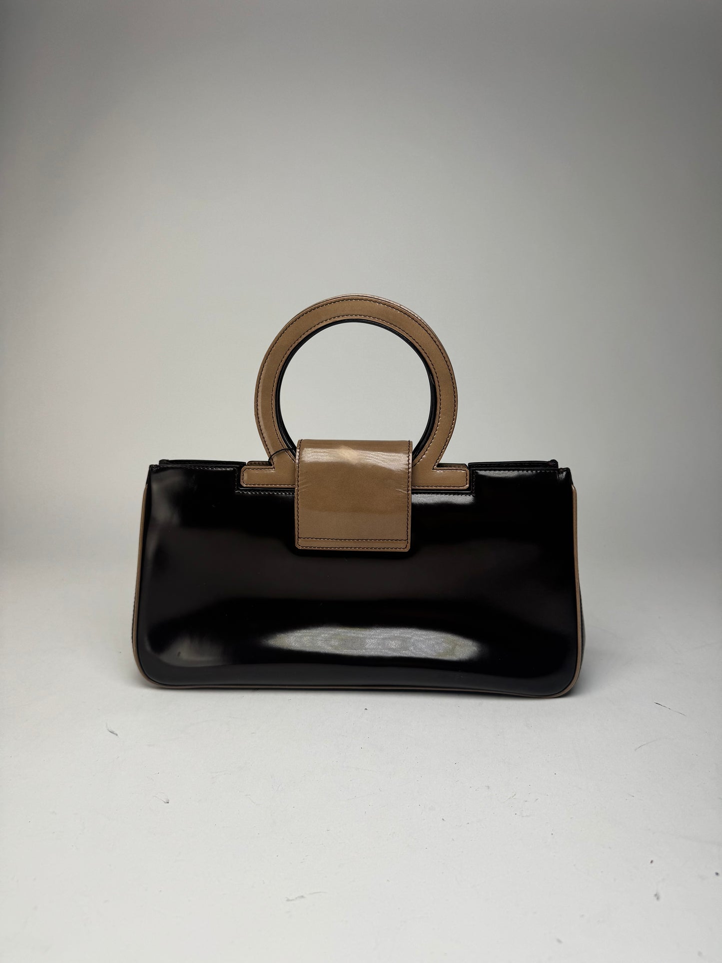 Vintage Salvatore Ferragamo Patent Leather Bag black brown