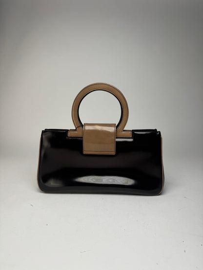 Vintage Salvatore Ferragamo Patent Leather Bag black brown