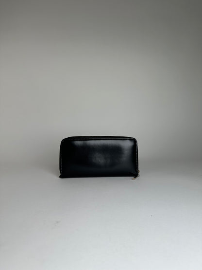 Vintage Junko Koshino Zip-Around Wallet Leather Black