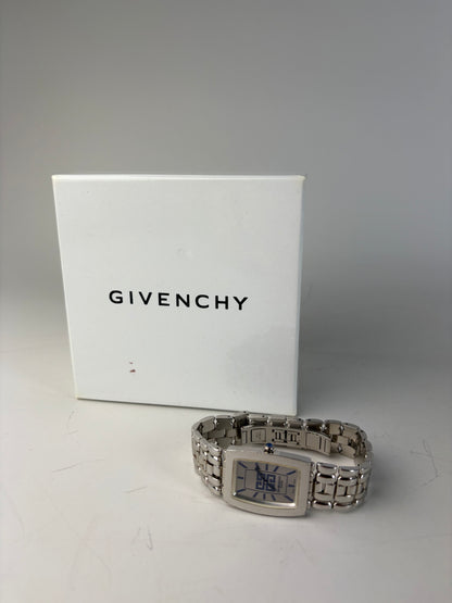 Vintage Givenchy Stainless Steel Bracelet Watch Blue Dial Silver