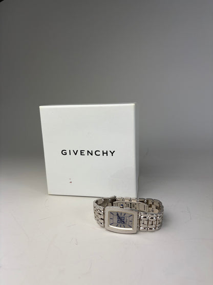 Vintage Givenchy Stainless Steel Bracelet Watch Blue Dial Silver