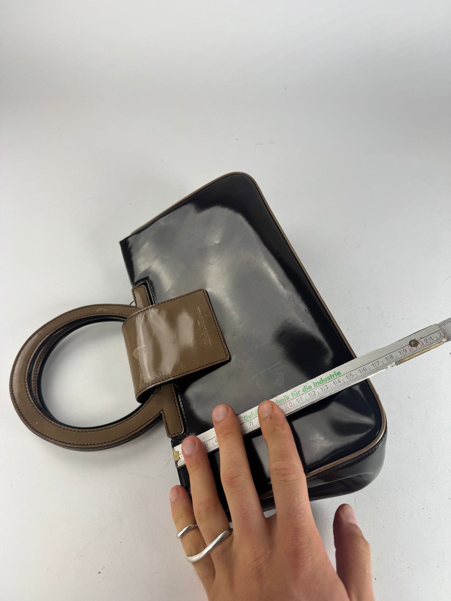 Vintage Salvatore Ferragamo Patent Leather Bag black brown