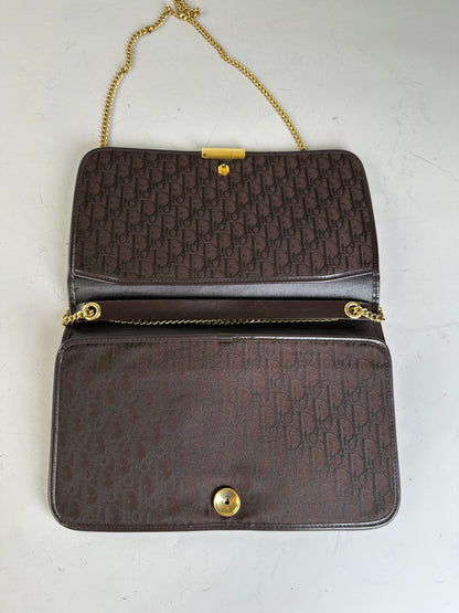 Vintage Dior Monogram Canvas Shoulder Bag Brown Gold