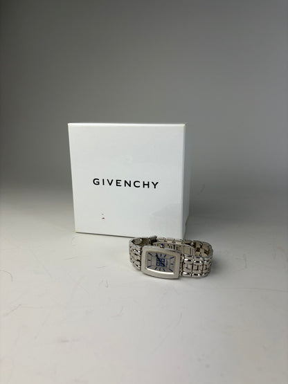 Vintage Givenchy Stainless Steel Bracelet Watch Blue Dial Silver