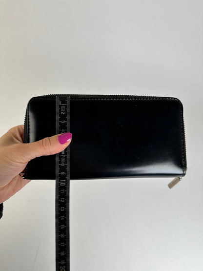 Vintage Junko Koshino Zip-Around Wallet Leather Black