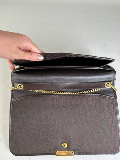 Vintage Dior Monogram Canvas Shoulder Bag Brown Gold