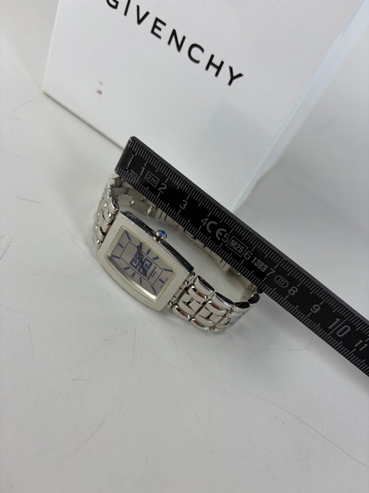 Vintage Givenchy Stainless Steel Bracelet Watch Blue Dial Silver