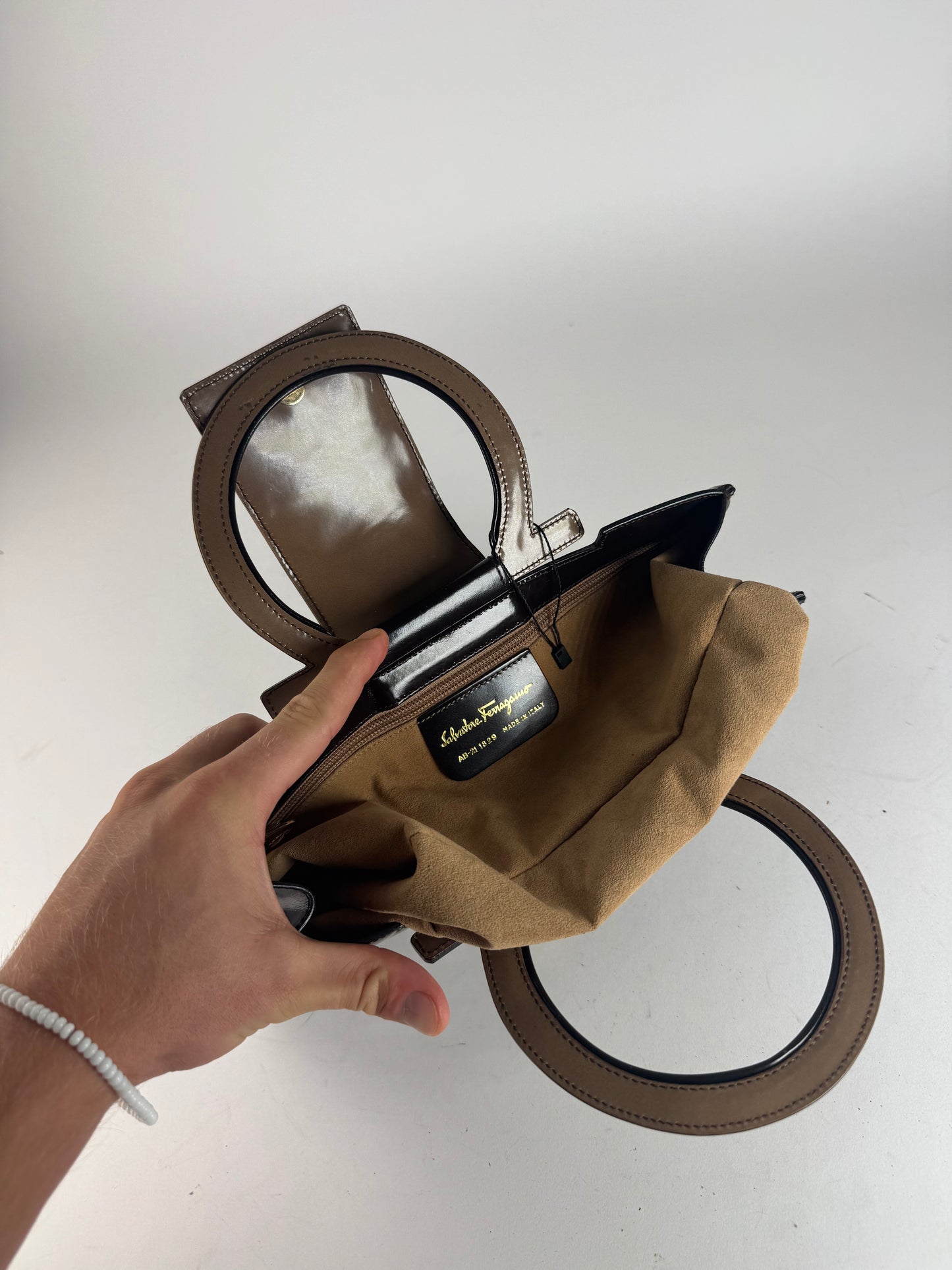 Vintage Salvatore Ferragamo Patent Leather Bag black brown