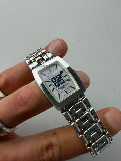 Vintage Givenchy Stainless Steel Bracelet Watch Blue Dial Silver