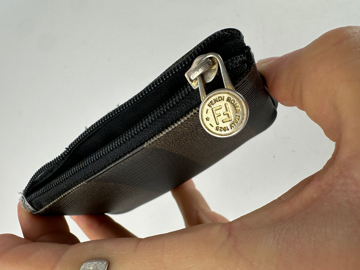 Vintage Fendi Card Holder Striped Brown