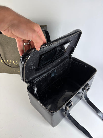 Vintage Gucci Patent Leather Tote Black Silver