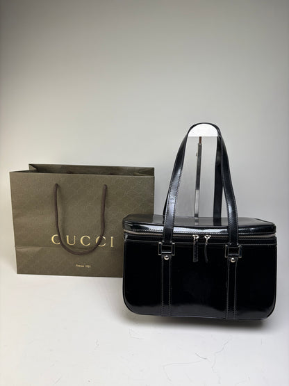Vintage Gucci Patent Leather Tote Black Silver