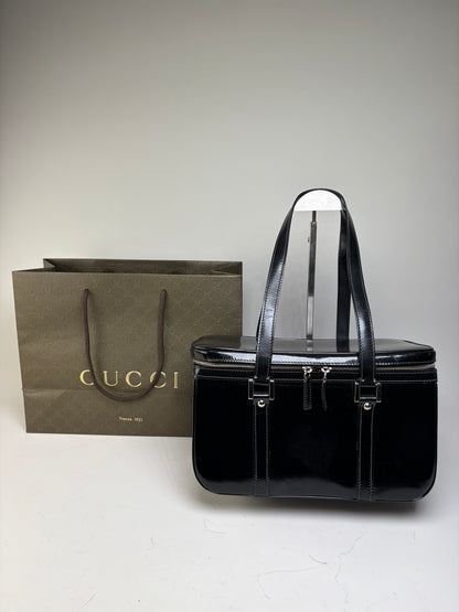 Vintage Gucci Patent Leather Tote Black Silver