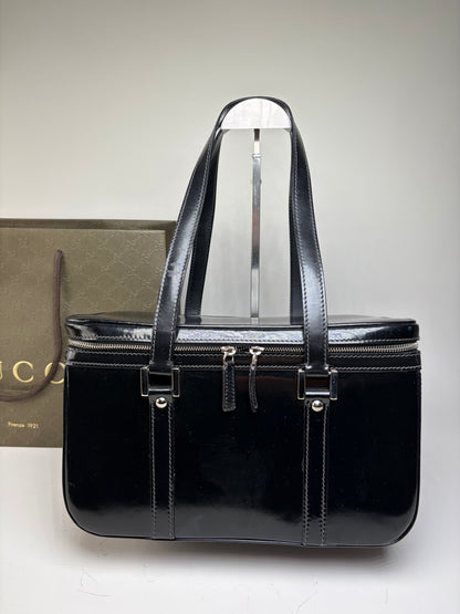 Vintage Gucci Patent Leather Tote Black Silver