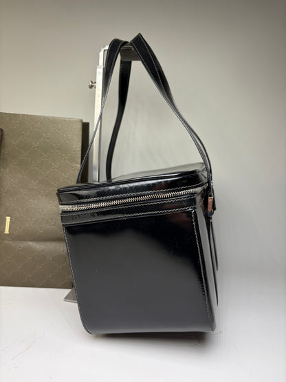 Vintage Gucci Patent Leather Tote Black Silver