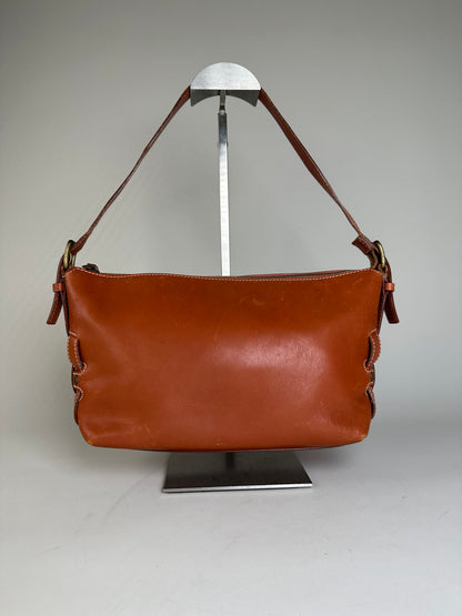 Vintage Celine Grained Leather Shoulder Bag Orange Gold