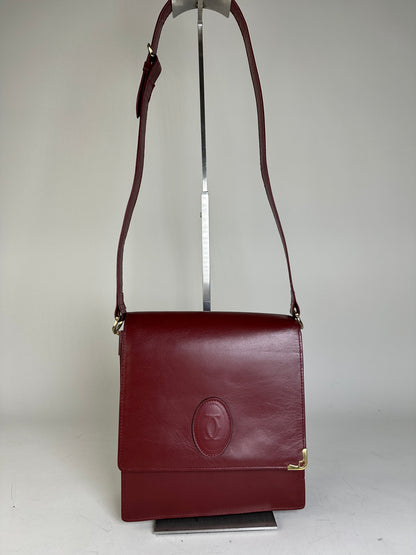 Vintage 19,5x21x8 Burgundy Smooth Leather Shoulder Bag Gold Hardware