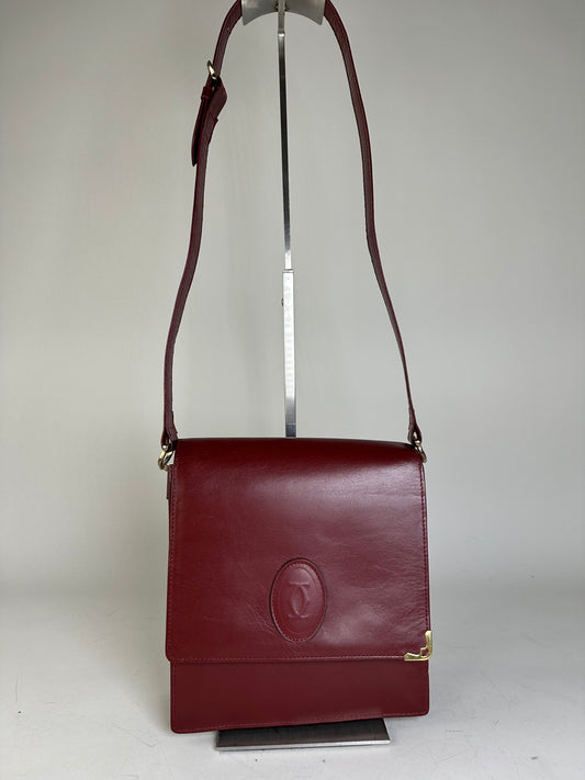 Vintage 19,5x21x8 Burgundy Smooth Leather Shoulder Bag Gold Hardware