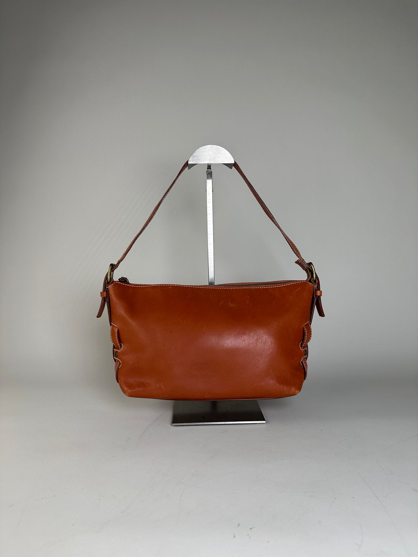 Vintage Celine Grained Leather Shoulder Bag Orange Gold