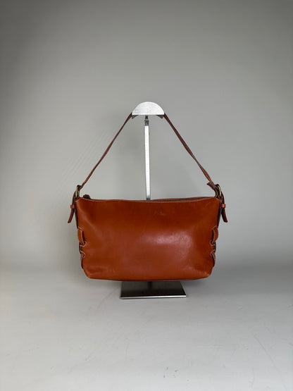 Vintage Celine Grained Leather Shoulder Bag Orange Gold