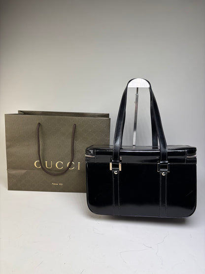 Vintage Gucci Patent Leather Tote Black Silver