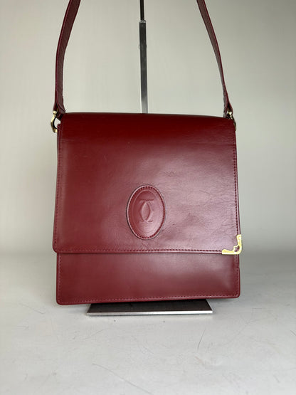 Vintage 19,5x21x8 Burgundy Smooth Leather Shoulder Bag Gold Hardware
