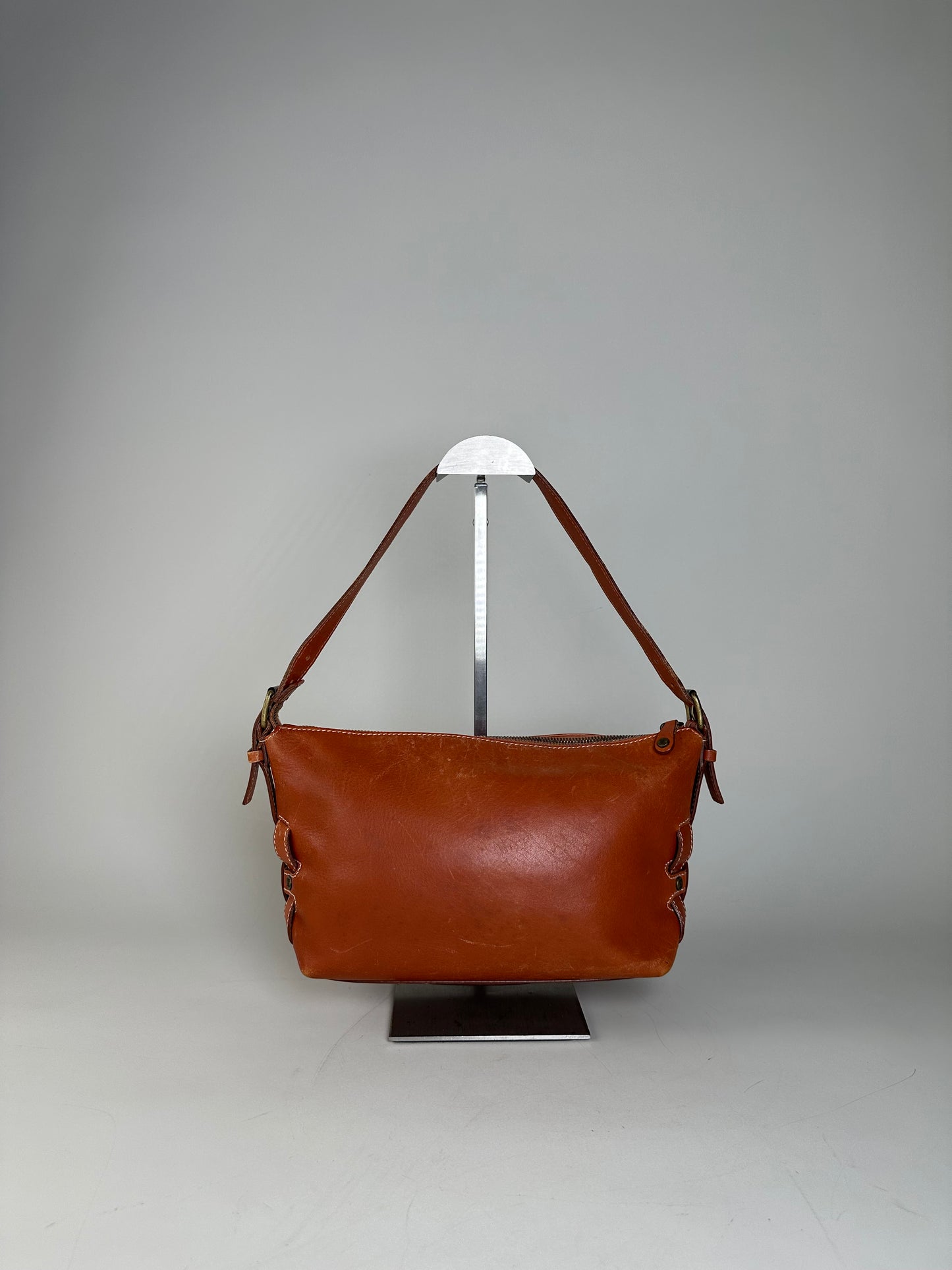 Vintage Celine Grained Leather Shoulder Bag Orange Gold