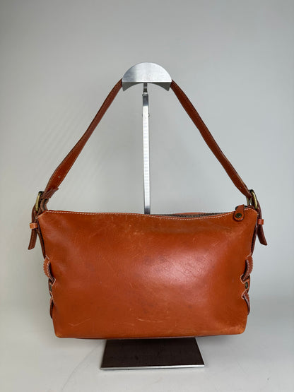 Vintage Celine Grained Leather Shoulder Bag Orange Gold