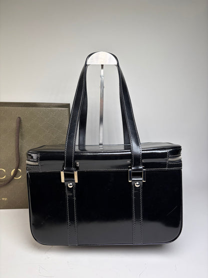 Vintage Gucci Patent Leather Tote Black Silver