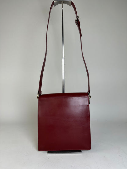Vintage 19,5x21x8 Burgundy Smooth Leather Shoulder Bag Gold Hardware