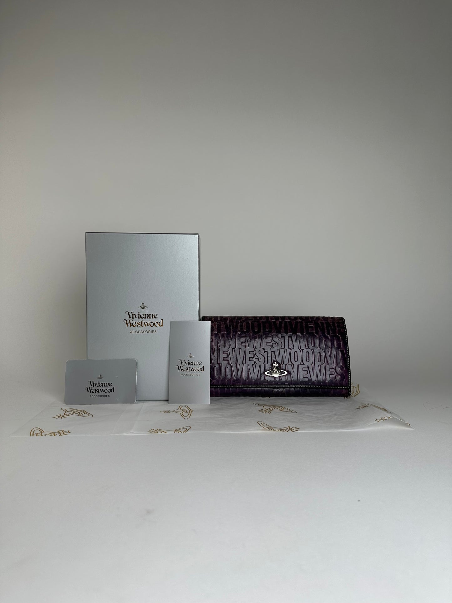Vintage Vivienne Westwood Logo Embossed Long Wallet Purple