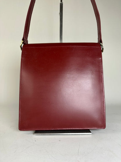 Vintage 19,5x21x8 Burgundy Smooth Leather Shoulder Bag Gold Hardware