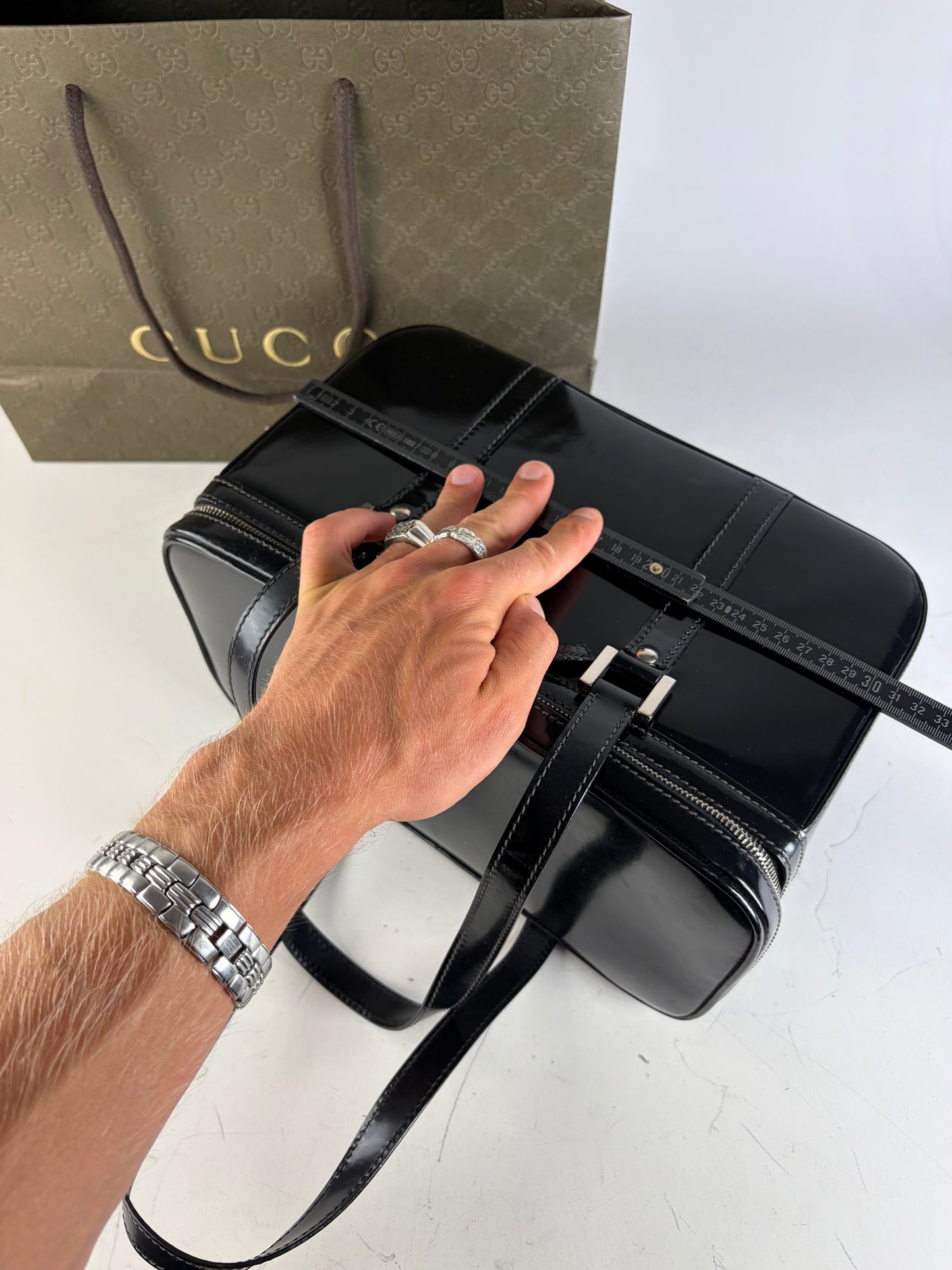 Vintage Gucci Patent Leather Tote Black Silver