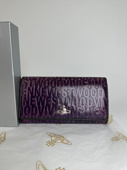 Vintage Vivienne Westwood Logo Embossed Long Wallet Purple