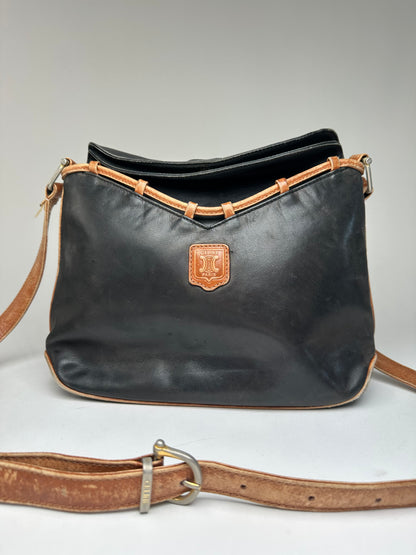 Vintage Celine Paris Leather Shoulder / Crossbody Bag Black Brown