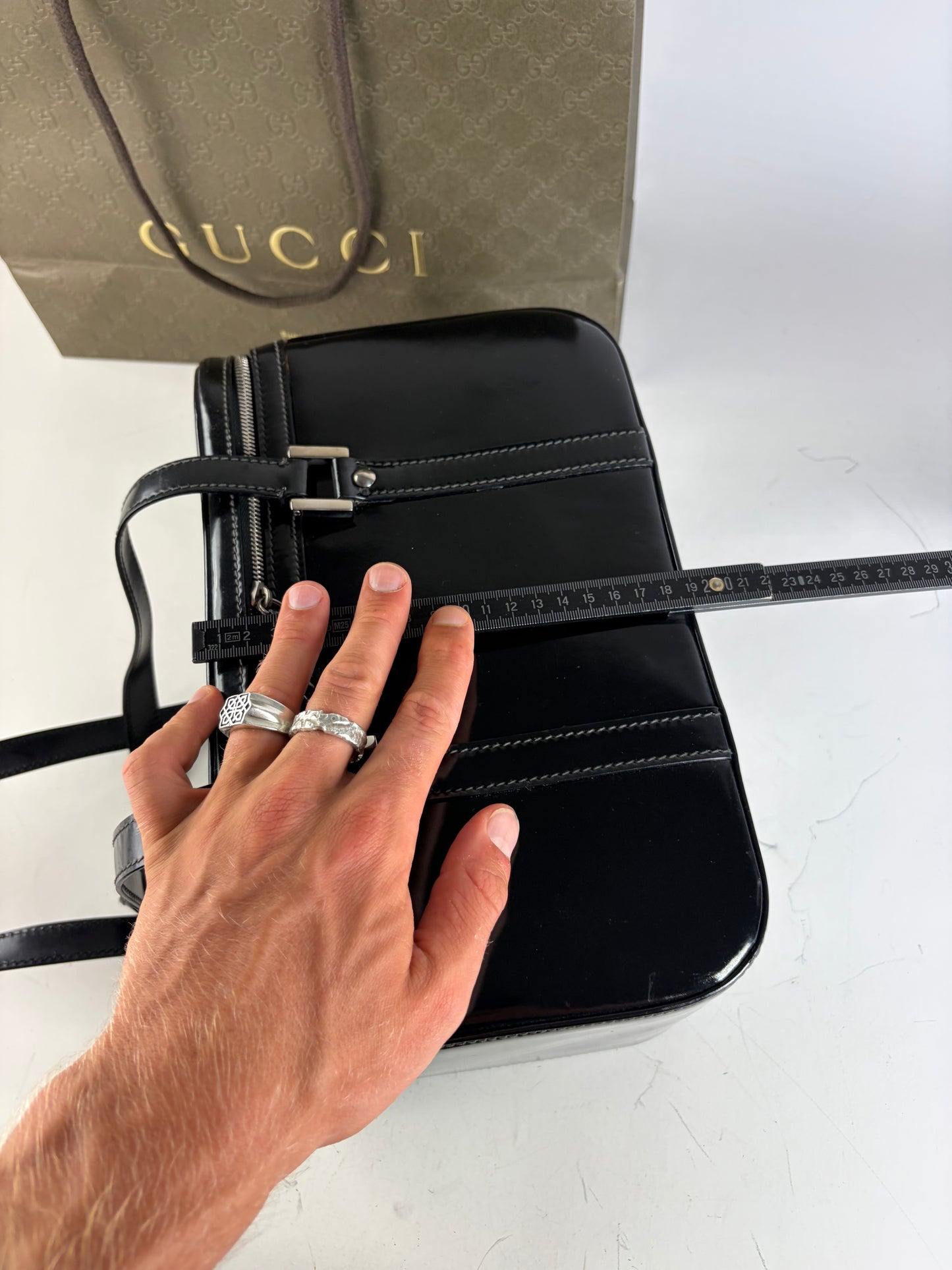 Vintage Gucci Patent Leather Tote Black Silver