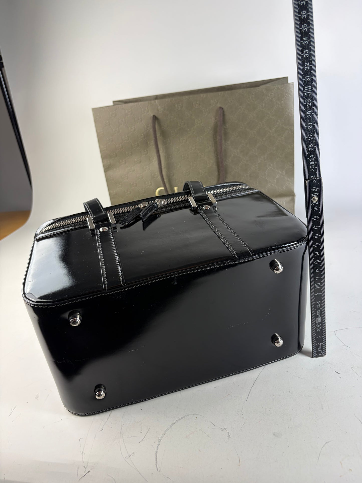 Vintage Gucci Patent Leather Tote Black Silver