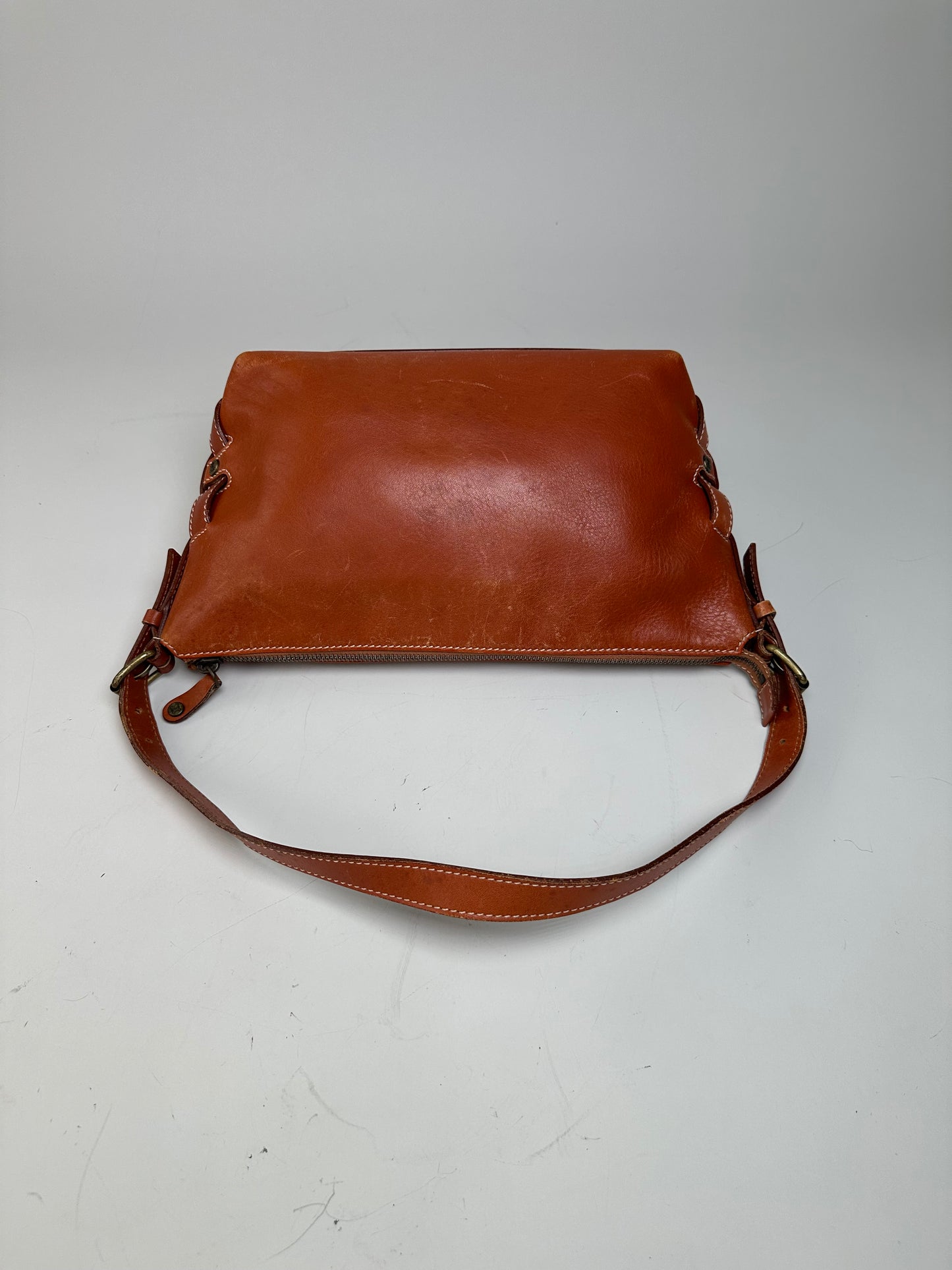 Vintage Celine Grained Leather Shoulder Bag Orange Gold