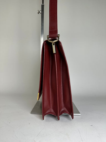 Vintage 19,5x21x8 Burgundy Smooth Leather Shoulder Bag Gold Hardware