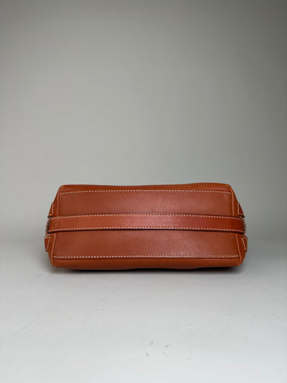 Vintage Celine Grained Leather Shoulder Bag Orange Gold