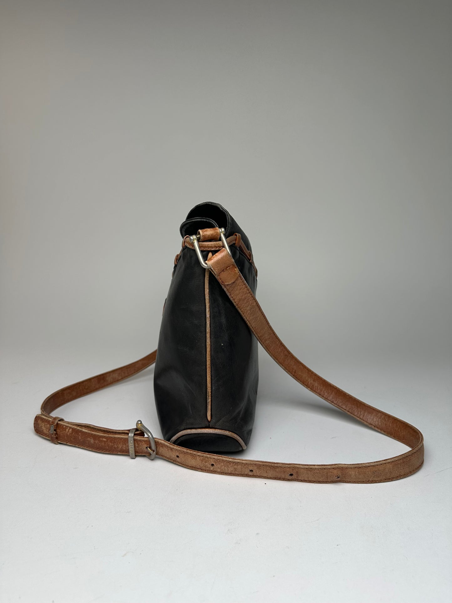 Vintage Celine Paris Leather Shoulder / Crossbody Bag Black Brown