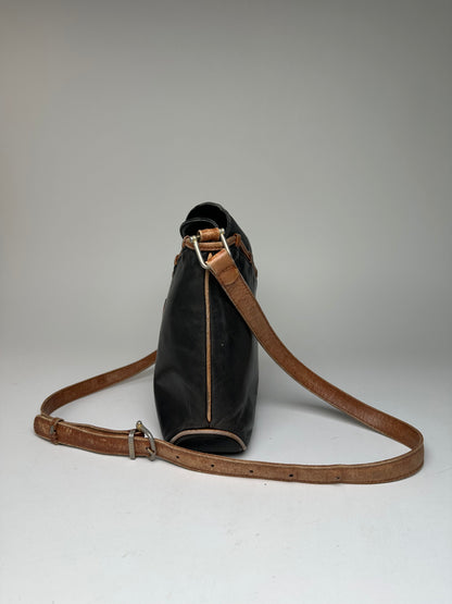 Vintage Celine Paris Leather Shoulder / Crossbody Bag Black Brown