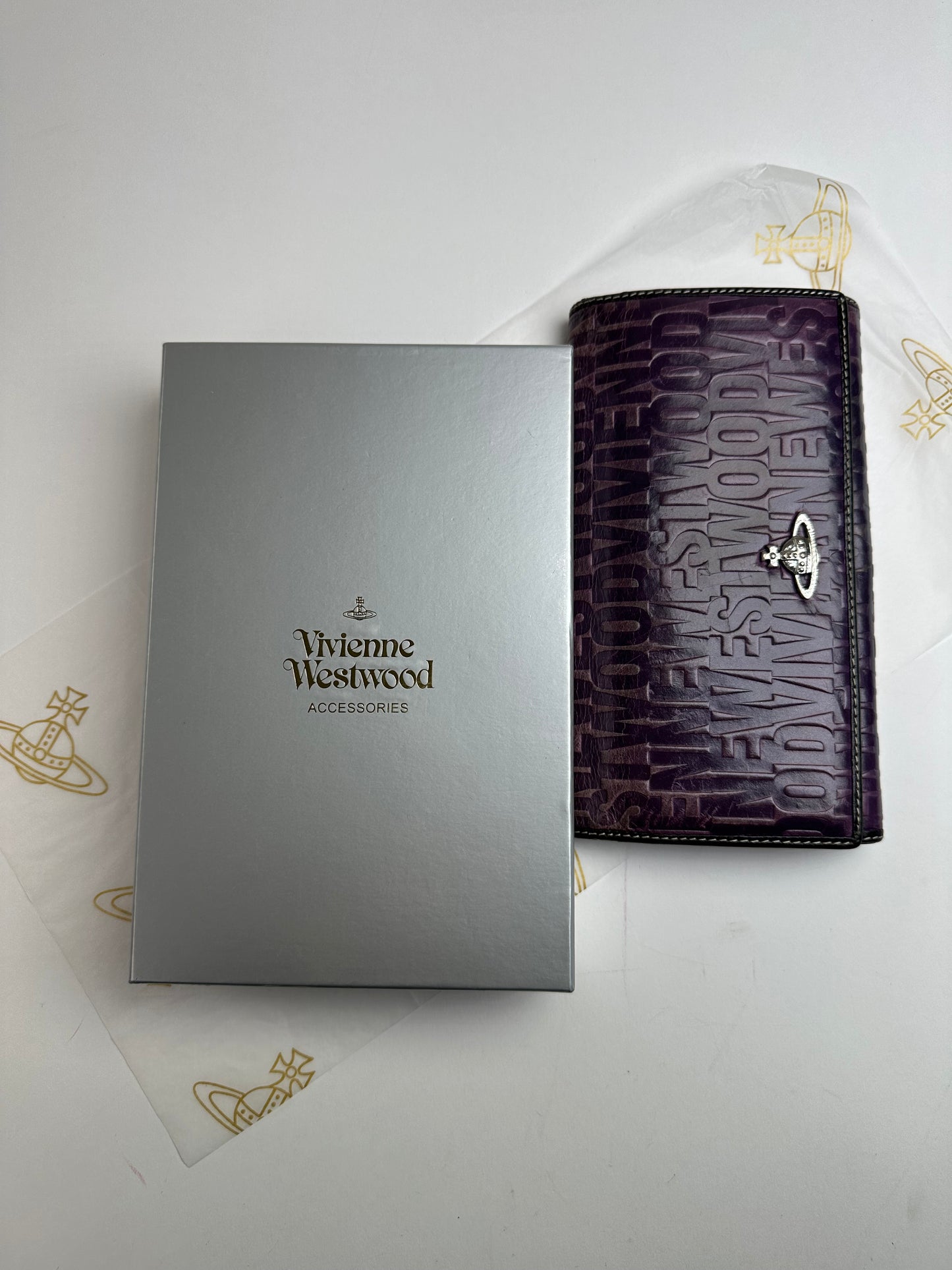 Vintage Vivienne Westwood Logo Embossed Long Wallet Purple
