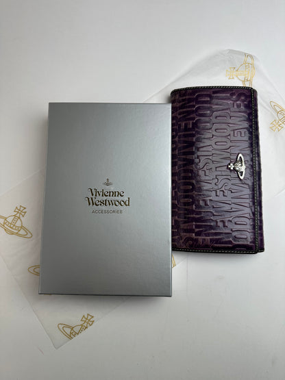 Vintage Vivienne Westwood Logo Embossed Long Wallet Purple
